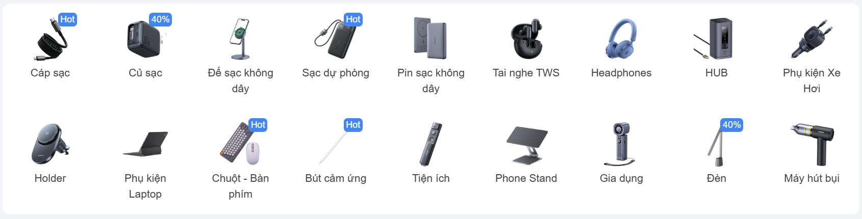 Baseus cung cấp đa dạng sản phẩm công nghệ đáp ứng nhiều nhu cầu sử dụng.